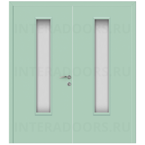 Дверь пластиковая Капель (Kapelli Classic) ментол RAL 6019 двустворчатая ДО стекло 2