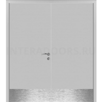 Дверь пластиковая Капель (Kapelli Classic) серый RAL 7035 двустворчатая с отбойными пластинами