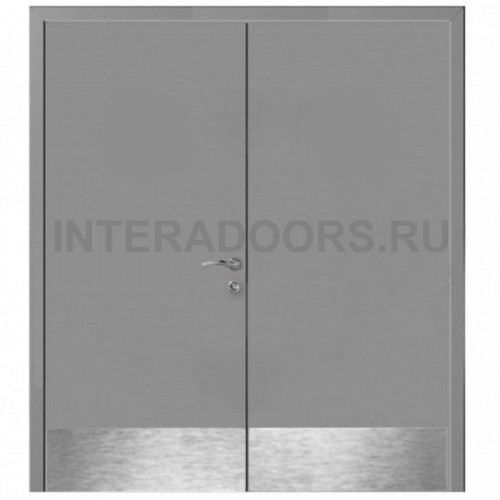 Дверь пластиковая Капель (Kapelli Classic) серый RAL 7046 двустворчатая с отбойными пластинами