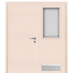 Дверь пластиковая Капель (Kapelli Classic) кремовый RAL 9001 двустворчатая ДО стекло 1 с вентиляционной решеткой