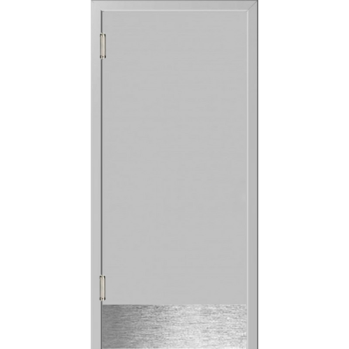 Маятниковая дверь пластиковая гладкая Kapelli Classic светло серый RAL 7035 с иллюминатором