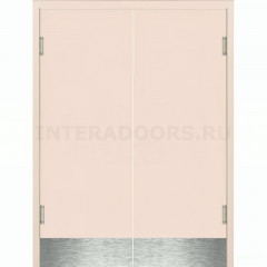 Маятниковая двухстворчатая дверь пластиковая гладкая Kapelli Classic кремовый RAL 9001 с двумя иллюминаторами