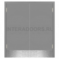 Маятниковая двухстворчатая дверь пластиковая гладкая Kapelli Classic темно серый RAL 7046 с двумя иллюминаторами